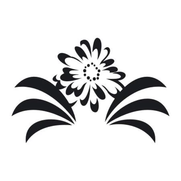 Flower wall template 2053 - Graphic design. Flower with large, rounded petals and wavy-shaped leaves.