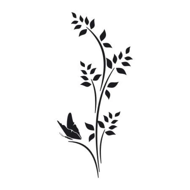 Butterfly branch wall stencil 2092 - Features a design of a branch with leaves and a butterfly.