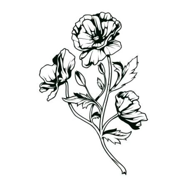 Wall template with wildflowers 2045 - Graphic design featuring large petal flowers and detailed veined leaves.