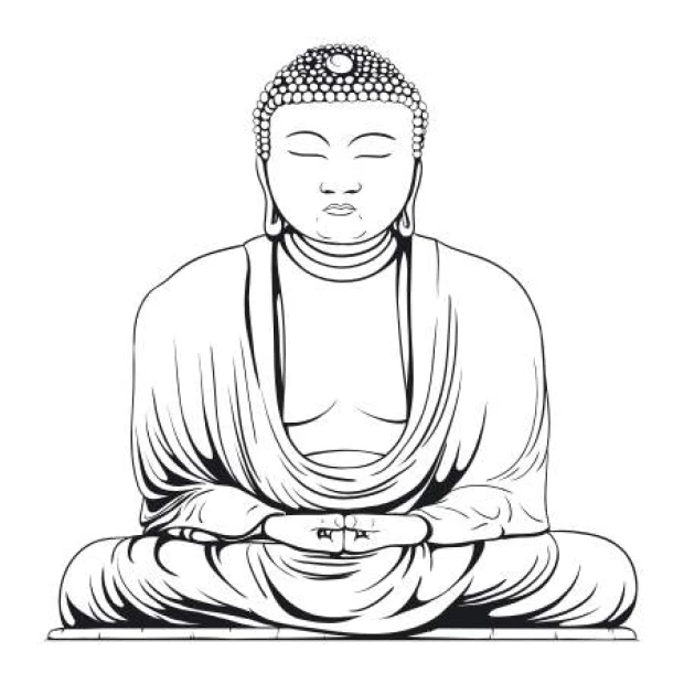 Wall template of Buddha 2059 - Graphic design. Buddha in a meditative pose with hands on knees, surrounded by elements.
