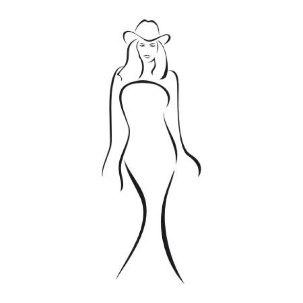 Wall template of a woman silhouette 2037 - Graphic design. Woman in a long dress with arms at her sides.