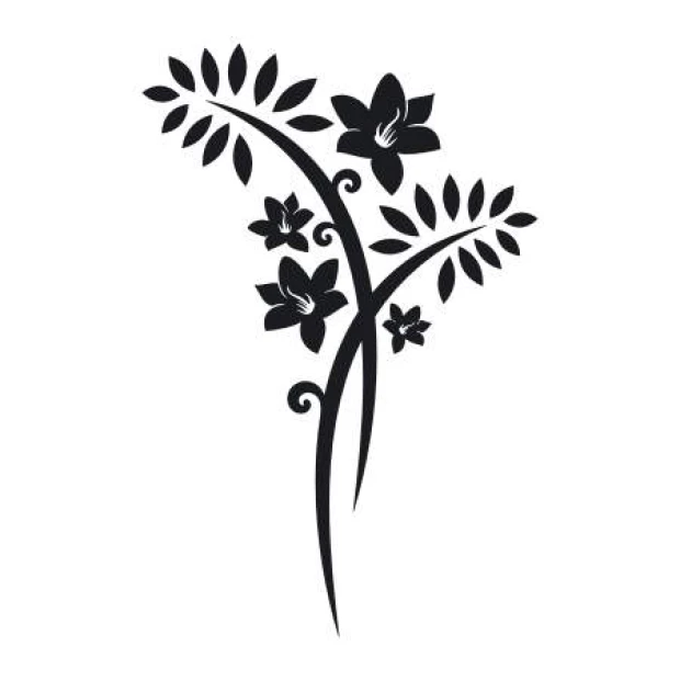 Floral wall template 2087 - A graphic design featuring plants with flowers and leaves, accented by curved lines.