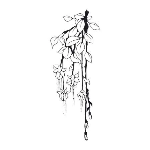 Branch painting stencil 2146 - Graphic design featuring a branch shape with leaves and flowers.