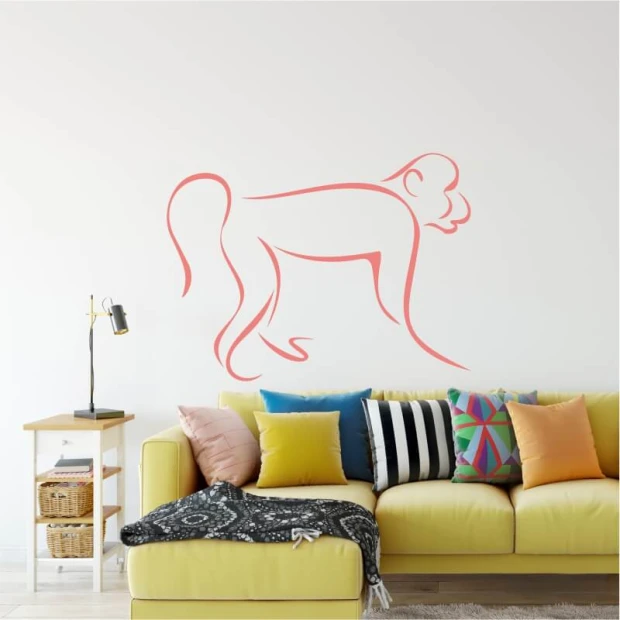 Monkey painting template 2003 - Living room setup with light walls and colorful cushions on the sofa.