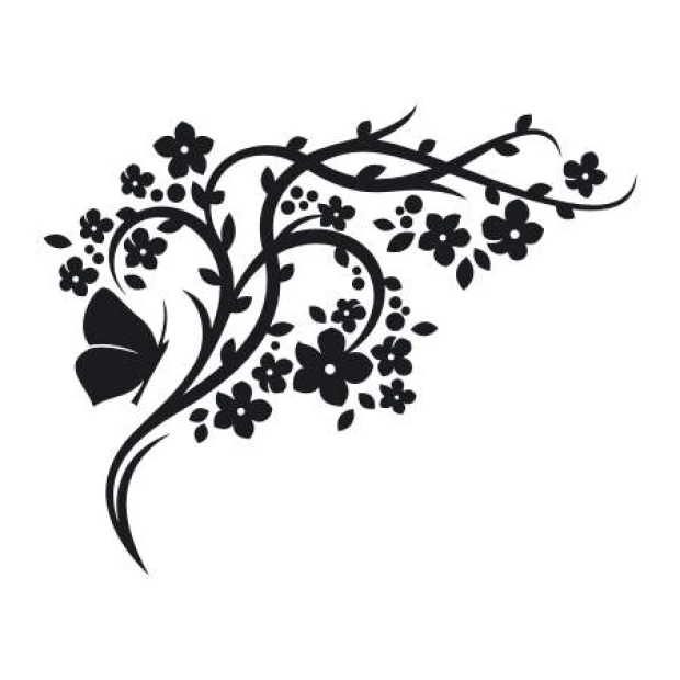 Butterfly branch painting stencil 2121 - Graphic design featuring a butterfly integrated with a branch and flowers.