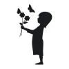 Painting template of a girl with a butterfly - graphic design featuring a girl holding flowers with butterflies nearby.