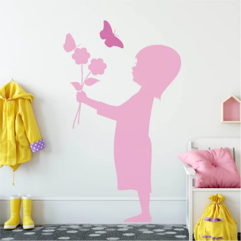 Painting template of a girl with a butterfly 2140 - Decor for a child\'s room. Light-colored walls, pastel furniture.