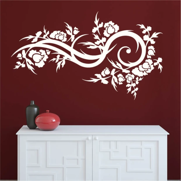 Painting template branch 2130 - Living room setup. Dark red walls, white furniture, minimalist style.