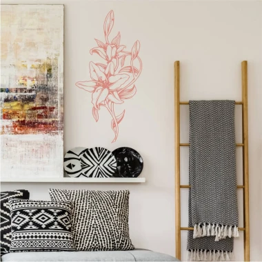 Flower painting template 2148 - Living room setup with light-colored walls and gray and black furniture.