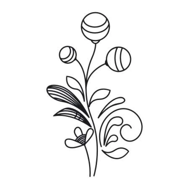 Flower painting template 2142 - Graphic design featuring flowers with round buds and various leaves.