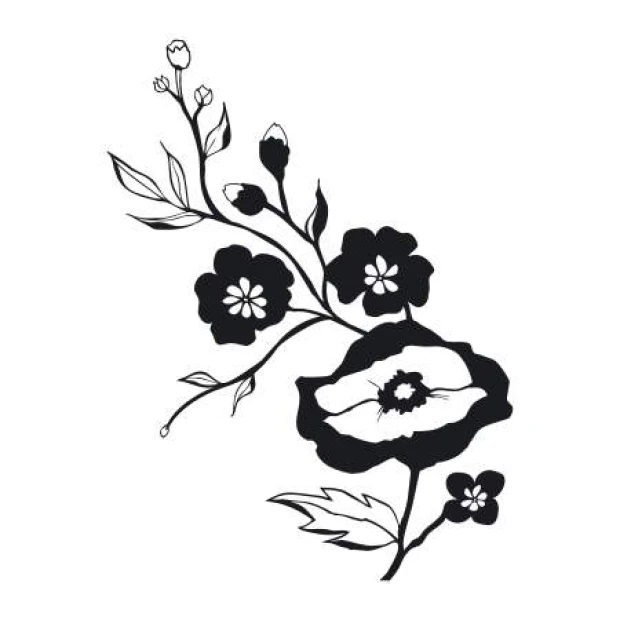 Floral painting template 2113 - A graphic design featuring flowers and branches with various shapes and details.