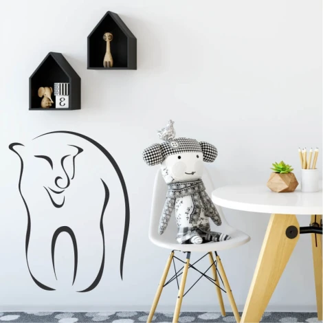 Tiger painting template 2008 - Decor for a child\'s room. Light-colored walls, simple style furniture.