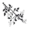 Wall template branch 2147 - Graphic design. Shape of a branch with leaves and small flowers.