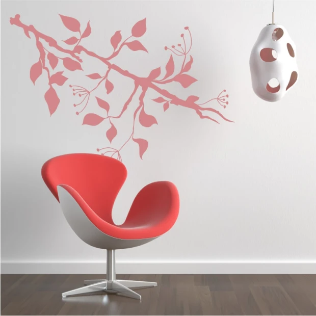 Wall template branch 2147 - Living room setup. Light-colored walls, modern furniture.