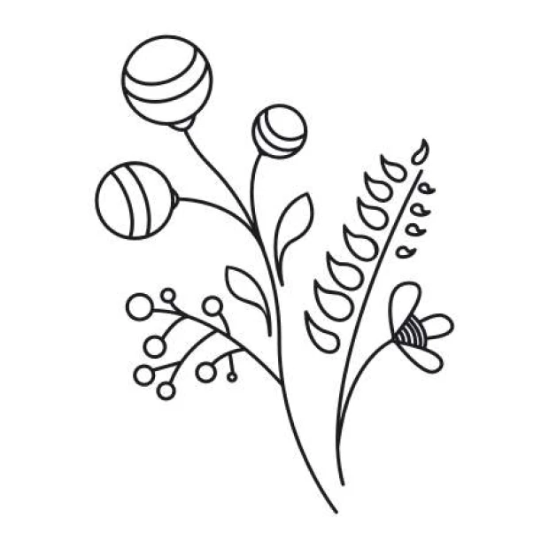 Wall template flowers 2143 - Graphic design with round shapes, leaves, and flowers in various arrangements.