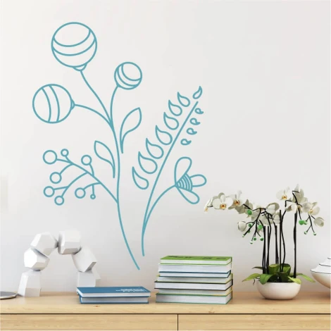 Wall template flowers 2143 - Graphic design featuring circular shapes, leaves, and flowers.