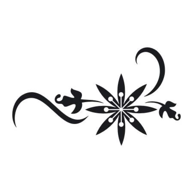 Wall template ornament 2129 - Graphic design with flowers and spiral lines, symmetrical and intricate.