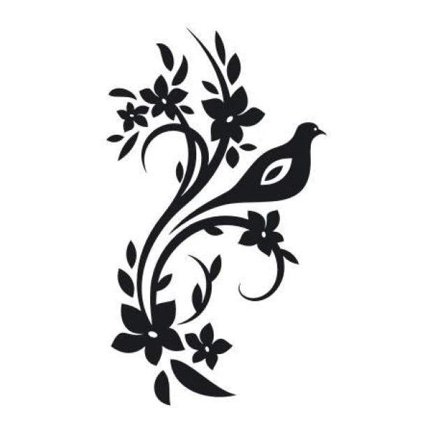 Bird and flower wall template 2124 - Graphic design featuring a bird and flowers in swirling lines.