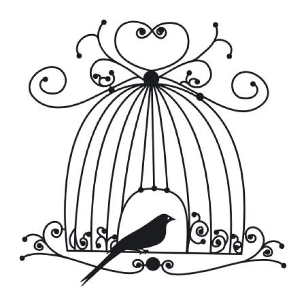 Bird in cage wall template 2141 - Graphic design with elegant lines and a bird at the bottom.