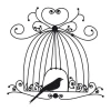 Bird in cage wall template 2141 - Graphic design with elegant lines and a bird at the bottom.