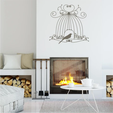 Birdcage wall template 2141 - Living room decor with light walls, minimalist furniture, and a fireplace.