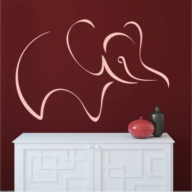 Elephant wall template 2014 - Living room decor. Dark red walls, white furniture with geometric pattern.