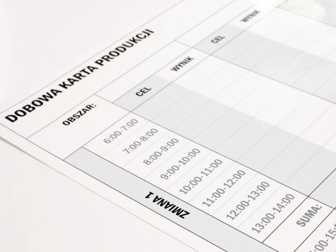 Daily lean production whiteboard 069 - Graphic design. Simple grid with columns and rows, includes fields.