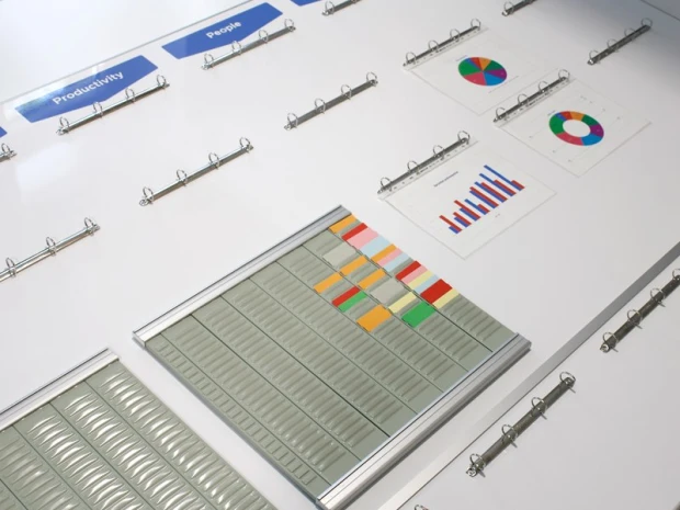 Magnetic whiteboard in an aluminum frame with custom print - Graphic design. The image shows