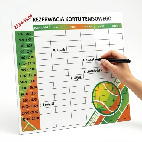 Custom dry-erase board with graphics, perfect for time management in a modern office or home.