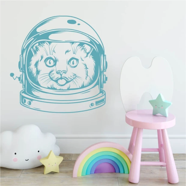 Cat painting template 2086 - Decor in a child\'s room. Light-colored walls, pastel furniture.