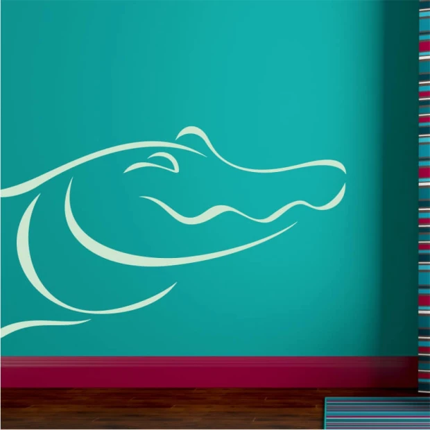 Crocodile painting template 2010 - Decor for a child\'s room. Blue walls with a wooden floor.
