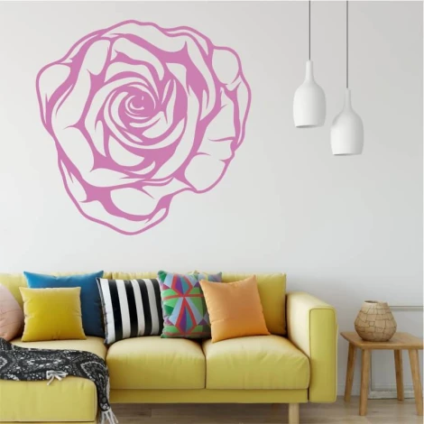 Rose flower painting template 2043 - Living room arrangement with light-colored walls and a yellow sofa.
