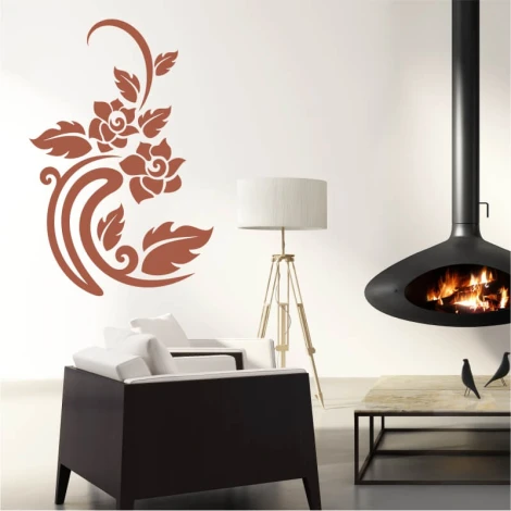 Painting template leaves 2126 - Living room arrangement. Light walls, modern furniture, and a fireplace.