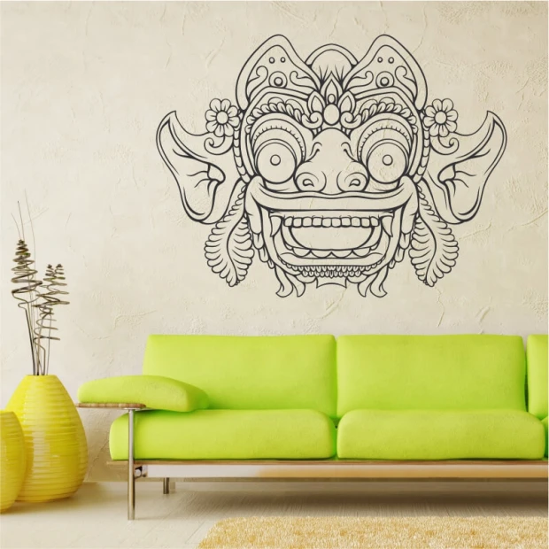 Painting template mask 2095 - Living room setup. Light-colored walls, modern green furniture.