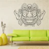 Painting template mask 2095 - Living room setup. Light-colored walls, modern green furniture.