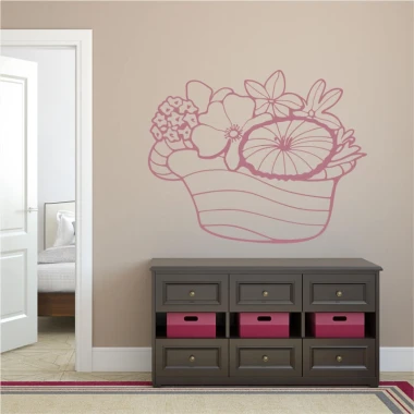 Floral painting template 2052 - Living room decor. Light walls, dark furniture, minimalist style.