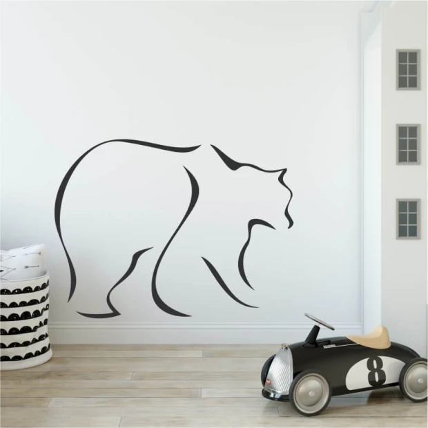 Bear painting template 2001 - Graphic design. Outline of a bear in motion with clear lines and rounded edges.