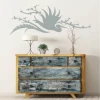Bird painting template 2122 - Living room arrangement. Rustic furniture, light walls.