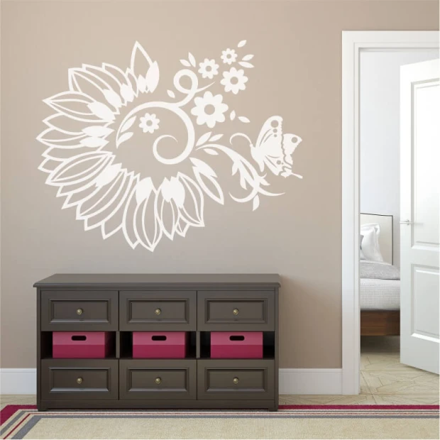 Plant painting template 2120 - Living room arrangement. Light-colored walls, dark-hued furniture.