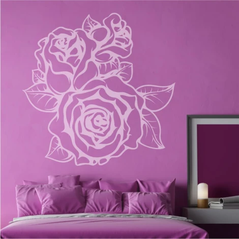 Rose painting template 2137 - Bedroom arrangement with pink walls and a bed with matching pillows.