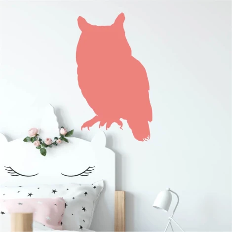 Owl painting template 2136 - Decor for a child\'s room. Light-colored wall, unicorn-shaped furniture.