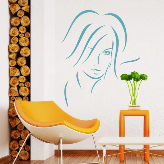 Woman\'s face painting template 2033 - Living room setup with light-colored walls and modern furniture.