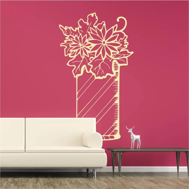 Floral vase painting template 2049 - Living room arrangement. Pink walls and light-colored furniture.