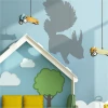Squirrel painting template 2133 - Decor for a child\'s room. Light-colored walls with cloud-shaped elements.
