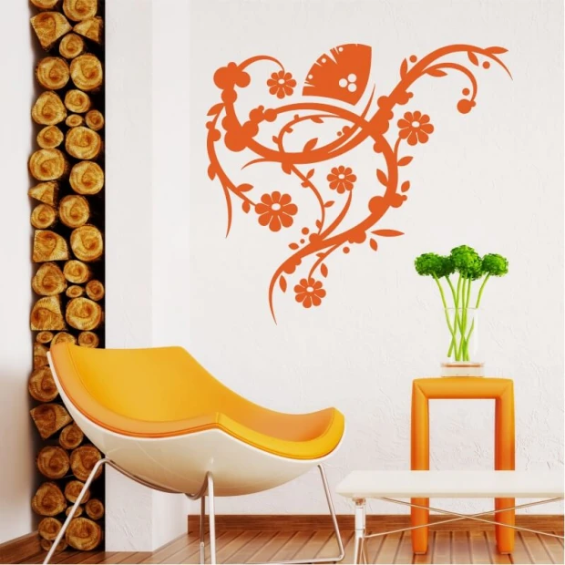Wall template branches 2123 - Living room arrangement with light walls, wooden elements, and modern furniture.