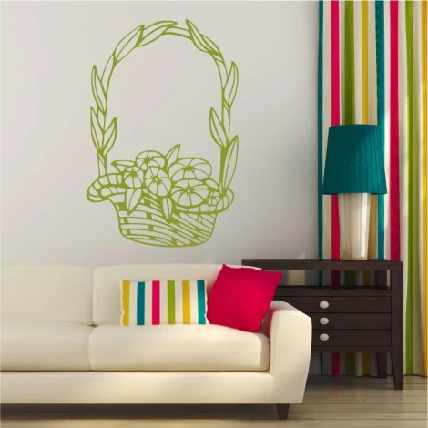 Wall template floral composition 2051 - Living room arrangement with light-colored walls and dark furniture.