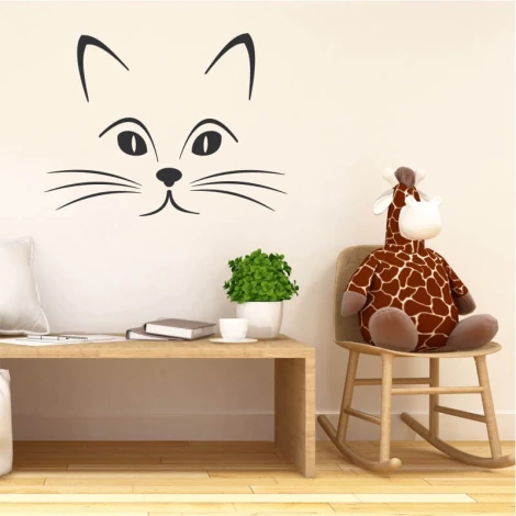 Cat wall template 2109 - Living room decor. Light walls, minimalist furniture, cozy atmosphere.