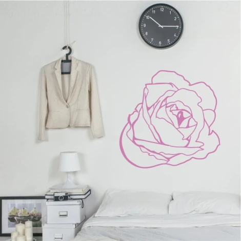 Flower wall template 2082 - Bedroom decor with light-colored walls, white bedding, lamp, and nightstand.