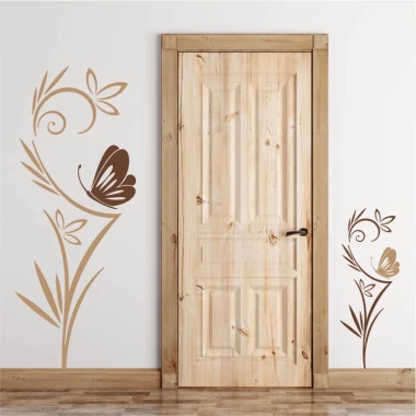 Flower and butterfly wall template 2089 - Entryway decor with light walls and wooden accents.