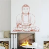 Wall template of Buddha statue 2059 - Living room setup with light walls, minimalist furniture, and a fireplace.